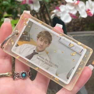 The Office Jim & Gold Flakes Silver Hardware Keychain Bag Charm Resin Art